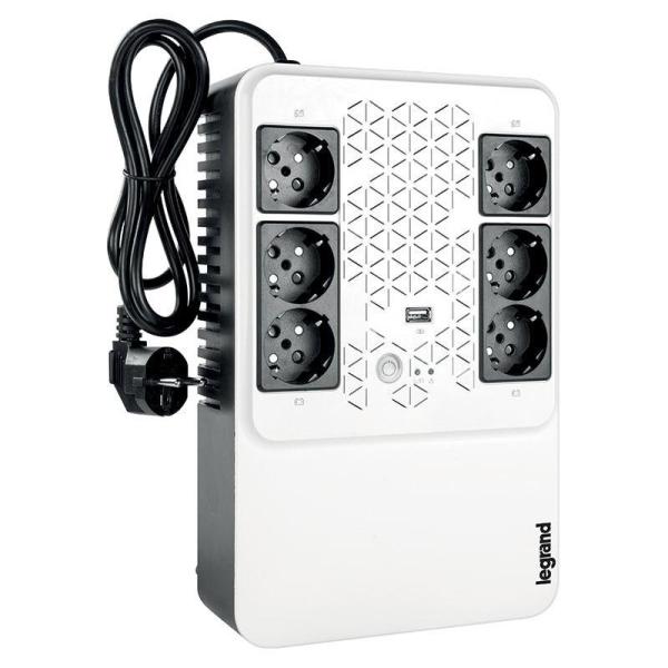 Ups legrand multiplug 600, 600va/360w, 6x german standard sockets, usb charger, baterie 1x 12v 7.2ah, 230v, tehnologie line interactiv, dimensiuni 190 x 89.5 x 296mm