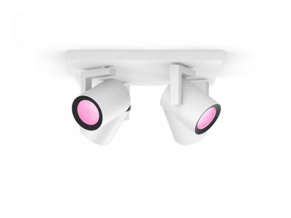 Spot led rgb cvadruplu philips hue argenta, bluetooth, 4xgu10, 4x5.7w, 4x350 lm, lumina alba si color (2000-6500k), ip20, metal, alb