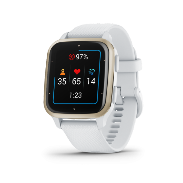 Ceas smartwatch garmin venu sq2 - cream gold bezel with white case, silicone band 20mm, nfc, gps, 5 atm water proof