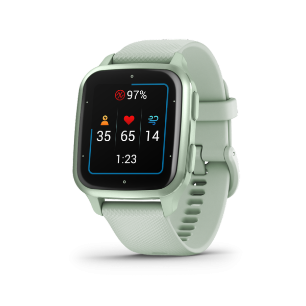Ceas smartwatch garmin venu sq2 metallic mint bezel with cool mint case, silicone band 20mm, nfc, gps, 5 atm water proof