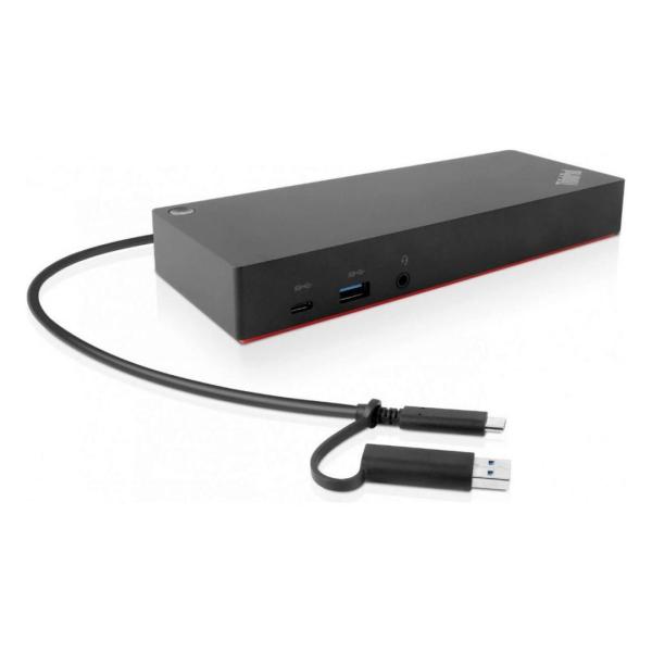 Lenovo thinkpad hybrid usb-c with usb-a dock, i/o ports: 1x usb-c (data, 5v/3a power), 3x usb 3.1 gen2 (10 gbps, 1 always-on), 2x usb 2.0, video ports: 2x displayport 1.2, 2x hdmi, 1x 3.5 mm stereo/mic combo port, max number of external monitors 2, maximu