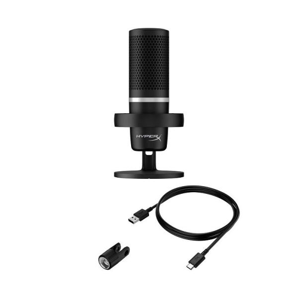 Microfon hp hyperx duocast, cardioid, rgb usb, negru