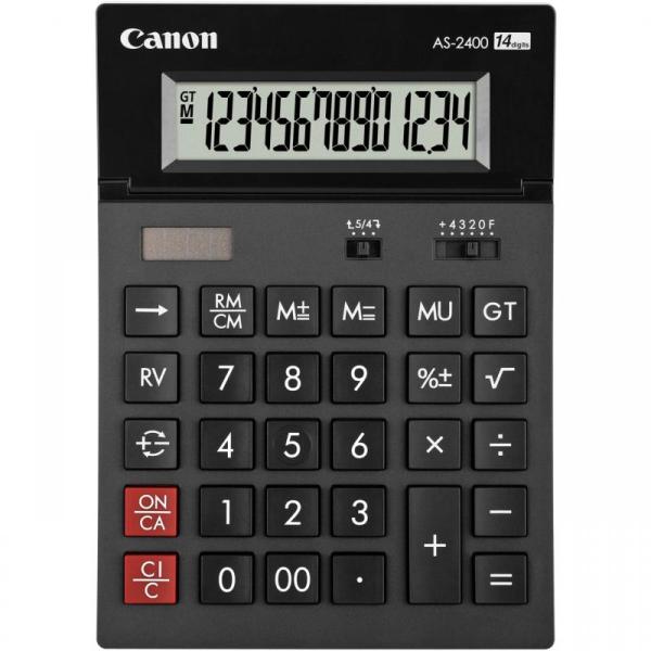 Calculator birou canon as2400, 14 digiti, ribbon, display lcd ajustabil, functie business, tax si conversie moneda