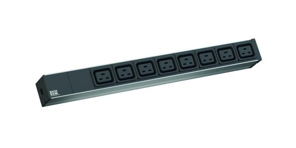 Bachmann prelungitor 19" 1he 8xc19 cordon 2,0 m c20 ,0m c20; it pdu basic 1u (230v/ 50hz); plug: c20; 8x c19 socket outlets, black; inside wiring with euro terminal; power supply: 2,0m h05vv-f 3g 1,50 mm²; rated voltage: 230v; incl. 2x mounting metal flan