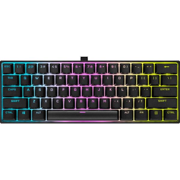 Tastatura gaming mecanica corsair k65 mini 60%, iluminare rgb icue, switch cherry mx red, butoane doubleshot pbt, cablu usb-c detasabil, negru