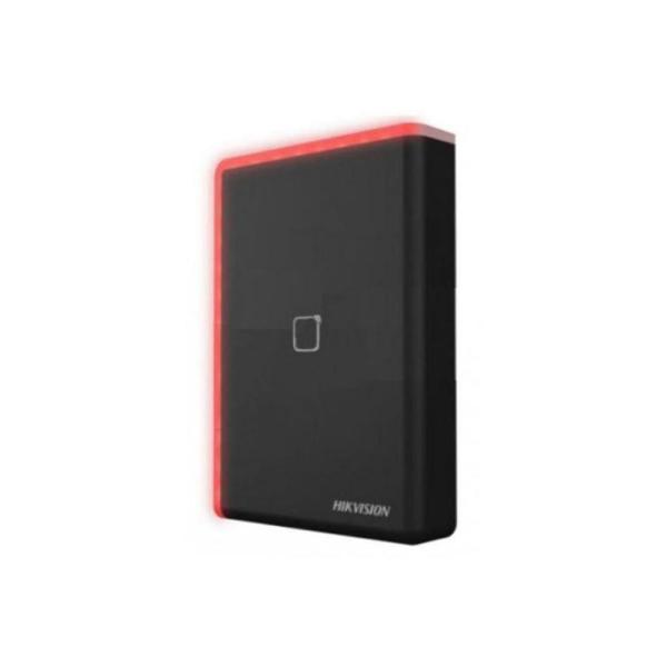 Cititor card hikvision ds-k1108ae, citeste carduri em 125 khz, distanta citire: ≤ 50 mm, comunicare: rs-485, wiegand (w26, w34) protocol si osdp protocol, indicator led de stare si alimentare, tamper, buzzer, alimentare: 12 vdc, ip65, dimensiuni: 123 mm ×