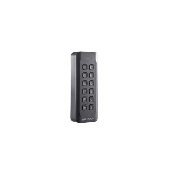 Cititor card cu tastatura hikvision, ds-k1802mk; citeste carduri mifare; frecventa operare: 13.56mhz; indicator led de stare si alimentare; processor: 32-bit; reading range: <50mm (<1.97); supports wiegand (w27/w35) protocol, dust-proof, ip 65; dimensiuni
