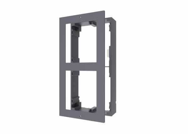 Panou frontal pentru 2 module de videointerfon modular hikvision ds-kd-acw2; permite conectarea a 2 module de interfon modular; mont areaplicata; material aluminiu; dimensiuni: 219mm x 107mm × 4mm;
