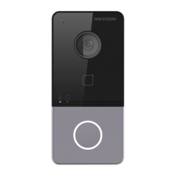 Post videointerfon de exterior wifi hikvision ds-kv6113-wpe1(c), montaj aparent pentru o familie, camera hd 2mp, true wdr, unghi vizualizare: horizontal:  129° vertical: 75°, iluminare ir 3 metri, cititor de card incorporat mifare 13.56 mhz, comunicare au