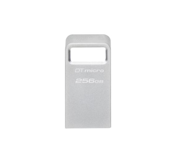 Usb flash drive kingston 256gb data traveler micro, usb 3.2 gen1, metalic