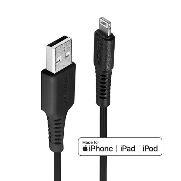 Cablu lindy 1m usb a 2.0 to lightning, negru