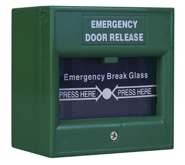 Buton iesire urgenta nd-edr911-c, culoare verde, capac de protectie transparent