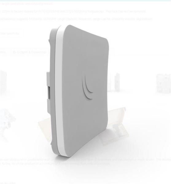Mikrotik rbsxtsq5nd sxtsq lite 5 compact cpe, 16dbi, 5ghz, outdoor, 12km, cpu: 600mhz, ram: 64mb, 16mb flash, tehnologie: wi-fi 4, standard wireless: 802.11a/n, viteza: 300mbps, dimensiuni: 129 x 129 x 34 mm.