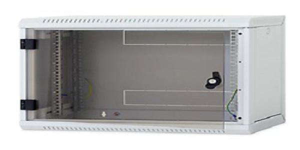Rack de perete triton sectiune simpla 9u 600mm adancime usa sticla panouri laterale detasabile sectiuni ventilatie activa, sectiuni acces cabluri sus/jos/spate securizare cu cheie, 1 pereche montanti reglabili ip30 negru