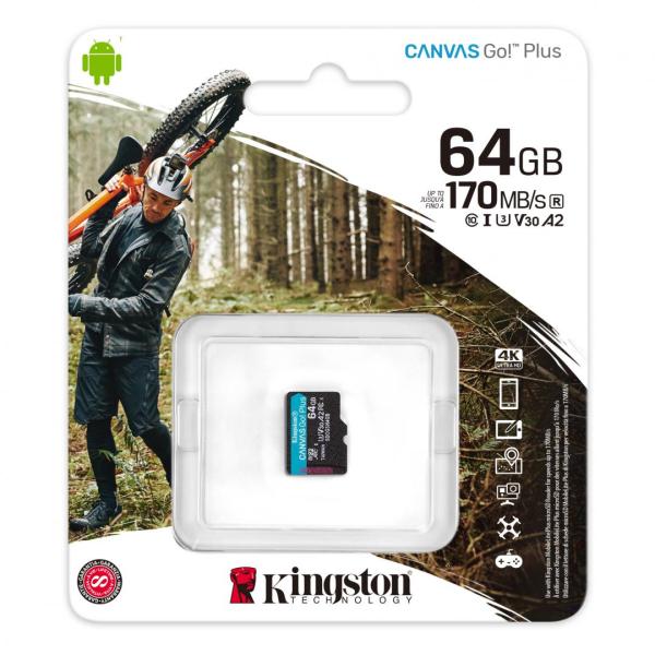 Card de memorie microsd kingston canvas go plus, 64gb, adaptor sd, class 10