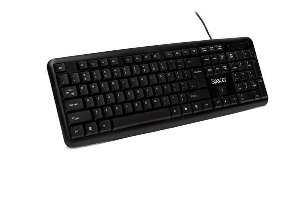 Tastatura spacer spkb-520 cu fir, usb, 104 taste, anti-spill, negru