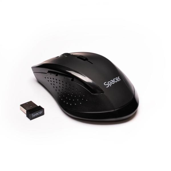 Mouse spacer, pc sau nb, fara fir, usb 2.4 ghz, optic, 800/ 1200/1600 dpi, butoane/scroll 6/1, rezolutie selectabila, negru, spmo-w02