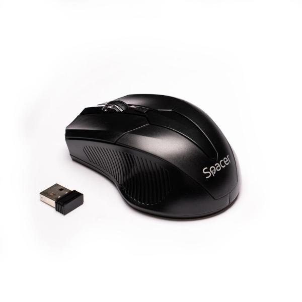 Mouse spacer, pc sau nb, fara fir, usb 2.4 ghz, optic, 1600 dpi, butoane/scroll 3/1, negru, spmo-w02