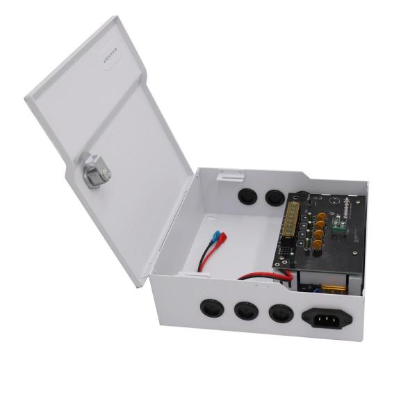 Sursa de alimentare 5a cu back up si 4 canale protejate std-xwu60-12-4, 4 iesiri protejate ptc, led stare pentru fiecare canal, tensiune intrare: 100-240v ac,47-63hz; tensiune iesire: dc12v 5a, 60w, carcasa metal,  intrare pentru acumulator de 7ah 12v( nu