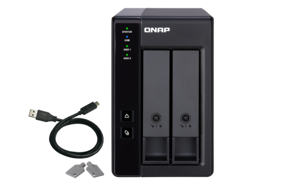 Raid usb qnap tr-002 2-bay, 2.5/3.5 sata 6gbps hdd (neincluse), 1xusb3.11 (type-c), tower, psu adaptor 36w, garantie 2 ani