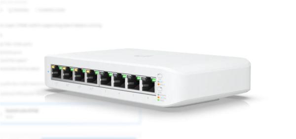 Ubiquiti unifi 8 port switch, usw-lite-8-poe, 8 x 10/100/1000 mbe rj 45 ports, 4 x poe, 8 gbps, buget poe: 52w, smb layer 2 poe gbe switch, dimensiuni: 99.6 x 163.7 x 31.7 mm.