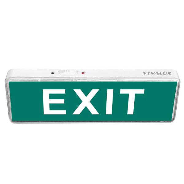 Lampa led exit vivalux, 3w, ip20, autonomie baterie 3.5-7 ore, baterie 3.7v 1000mah, timp de incarcare 24 ore, dimensiuni: 230 x 72 x 30 mm, lumina rece(6400k) 30 lumeni, 230 v,montaj aparent pe perete sau tavan.