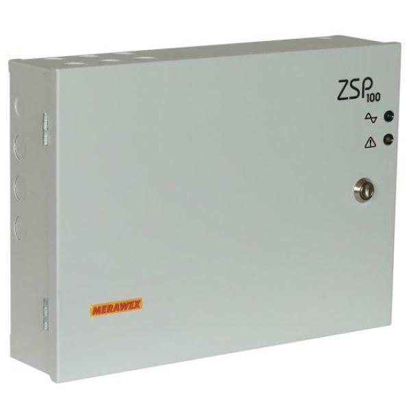 Sursa de alimentare pentru sisteme de detectie incendiu 24v/5.5a in cutie metalica merawex zsp100-5.5a-07 , loc pentru 2 acumulatori 12v/9ah, tensiune de intrare: 100/230vac, eficienta ridicata sub sarcina si consum redus, comunicare rs-232 / rs-485, rata
