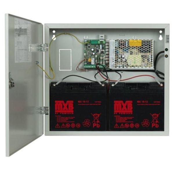 Sursa de alimentare pentru sisteme de detectie incendiu 24v/5.5a in cutie metalica merawex zsp100-5.5a-18, loc pentru 2 acumulatori 12v/18ah. tensiune de intrare: 100/230vac, eficiență ridicată sub sarcină și consum redus, comunicare rs-232 / rs-485, rata