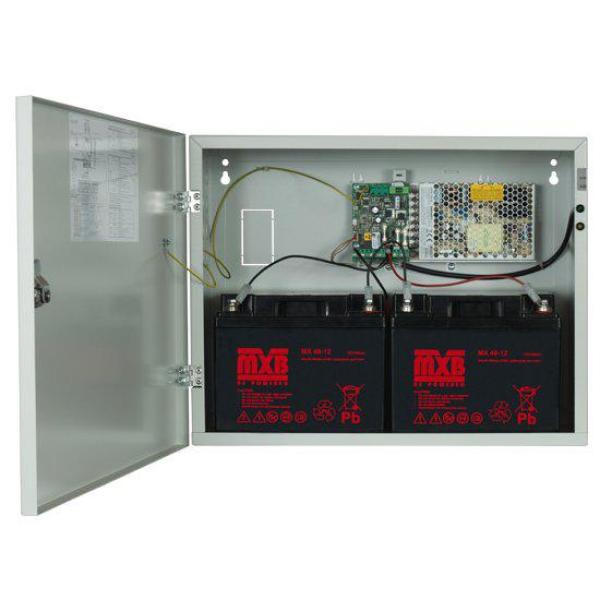 Sursa de alimentare pentru sisteme de detectie incendiu 24v/5.5a in cutie metalica merawex zsp100-5.5a-40, loc pentru 2 acumulatori 12v/40ah, tensiune de intrare: 100/230vac, eficienta ridicata sub sarcina si consum redus, comunicare rs-232 / rs-485, rata