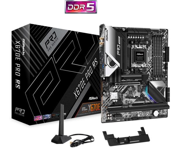 Placa de baza asrock socket am5, x670e pro rs  supports amd ryzen™ 7000 series processors 14+2+1 phase power design, sps 4 x ddr5 dimms, supports up to 6600+(oc) 1 pcie 5.0 x16, 2 pcie 4.0 x1, 1 m.2 key-e for wifi graphics output options: 1 hdmi, 1 displa