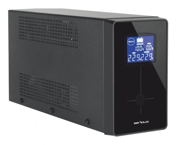 Ups serioux line interactive 800li, ecran lcd, capacitate 800va/480w, 2 prize schuko , baterie 12 v / 8.0 ah × 1, timp mediu de functionare pe baterii 4 min - 50% sarcina, management usb/rj45, software inclus