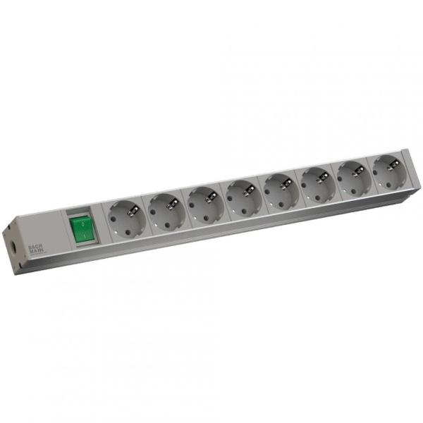 Bachmann it  pdu 8 x prize schuko, 1x switch ,in schuko, 1u, impamantare, intrerupator, lungime cablu 2 metri, ral 7035, aluminiu, alb