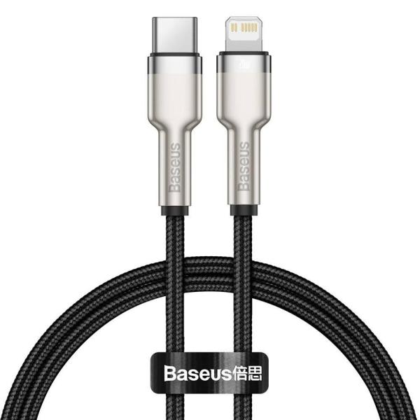 Cablu alimentare si date baseus cafule metal, fast charging data cable pt. smartphone, usb type-c la lightning iphone pd 20w, 0.25m, negru