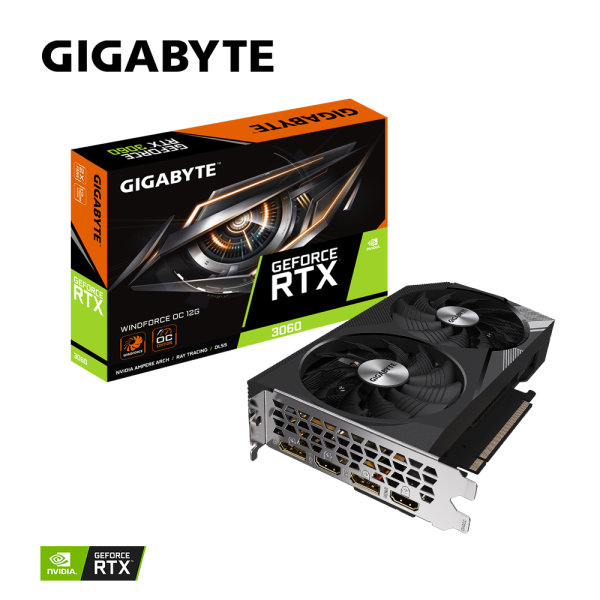 Placa video gigabyte geforce rtx 3060 windforce oc 12g rev.2, 2x displayport, 2x hdmi, 12gb gddr6, 1792mhz, 192bit, pci-e 4.0 x16, 360gb/s