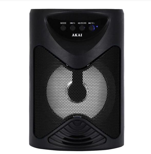 Boxa portabila akai abts-704, bluetooth 4.2, radio fm, 1x port usb pentru mp3 player, 1x slot card tf, lumini led, baterie reincarcabila, 1x slot pentru microfon, timp de incarcare 2 ore, timp de folosire 1.5 ore la volum maxim