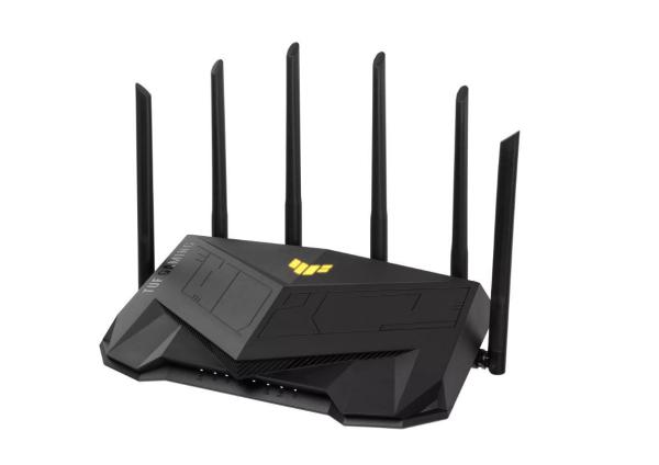 Asus tuf gaming ax6000 dual band wifi 6 gaming router, network standard: ieee 802.11a, ieee 802.11b, ieee 802.11g, wifi 4 (802.11n), wifi 5 (802.11ac) wifi 6 (802.11ax), ipv4, ipv6, ax6000- 1148+4804 mbps, 6 antene externe, procesor: 2.0 ghz, memorie: 512