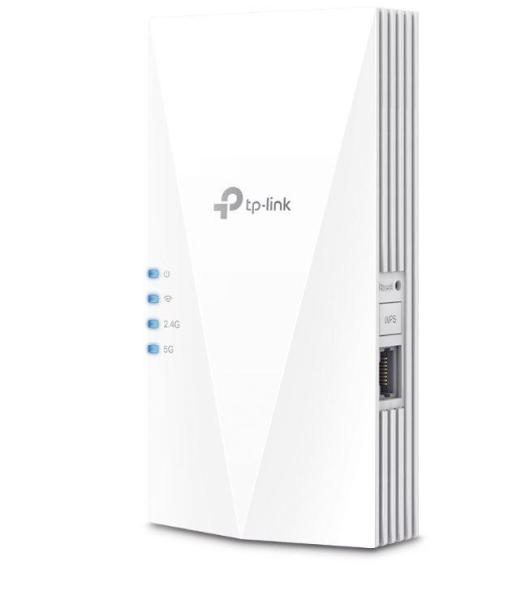 Tp-link ax1800 wi-fi6 range extender, re600x, dual-band, standarde wireless: ieee 802.11a/n/ac/ax 5ghz, ieee 802.11b/g/n/ax 2.4ghz, interfata: 1 x 10/100/1000, dimensiuni: 78×36×149 mm, 2 x antene interne, viteza wireless: 574 mbps la 2.4ghz, 1201 mbps la
