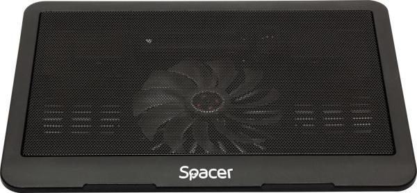 Stand laptop spacer sp-nc19 15.6", sita metal, fan 14cm, led albastru, negru