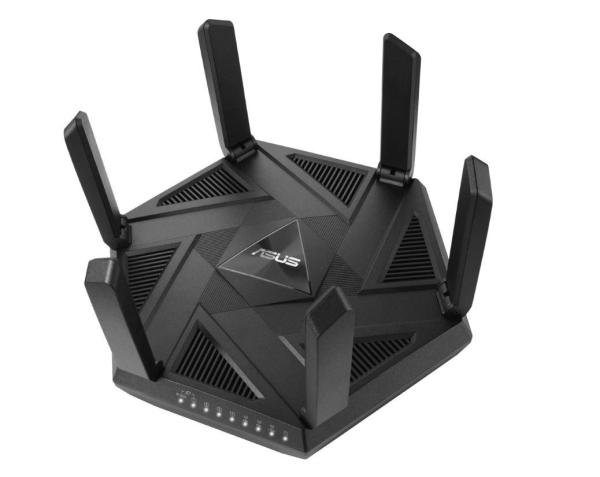 Router wireless asus rt-axe7800, tri-band, wi-fi 6, , standarde reteaeee 802.11a, ieee 802.11b, ieee 802.11g, wifi 4 (802.11n) wifi 5 (802.11ac), wifi 6 (802.11ax), wifi 6e (802.11ax), ipv4, ipv6 574+4804+2402 mbps, 6 antene externe, procesor: 1.7ghz, 256