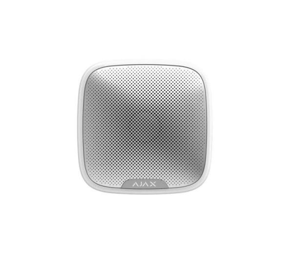 "sirena de exterior, wireless, alb - ajax; presiune acustica: 85 ÷ 113 db @ 1 m; timp alarma: 3 ÷ 180 s; frecventa sunet: 3.5 ± 0.5 khz; timp alarmare: 0.15 s; tip alarma: sonora + led, conector led extern; frecventa operare: 868.0 - 868.6 mhz; putere rf: