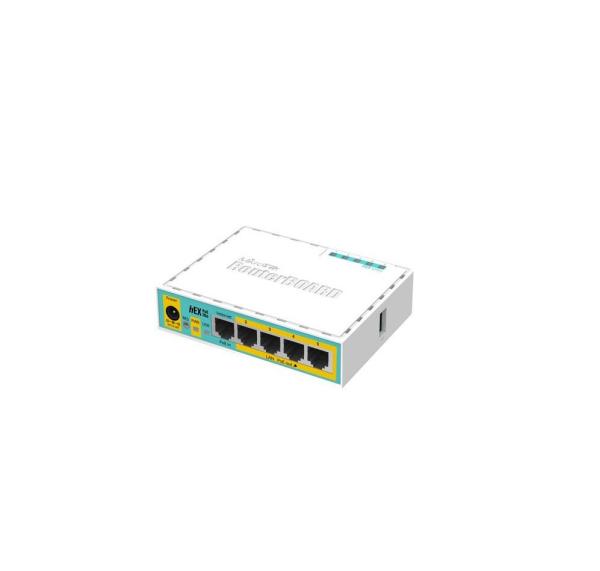 Router mikrotik rb750upr2, hex poe lite, 5xlan fast ethernet (four withpoe out), usb, 64mb ram, routeros l4,plastic case and psu with 650mhzcpu, pcb temperature monitor