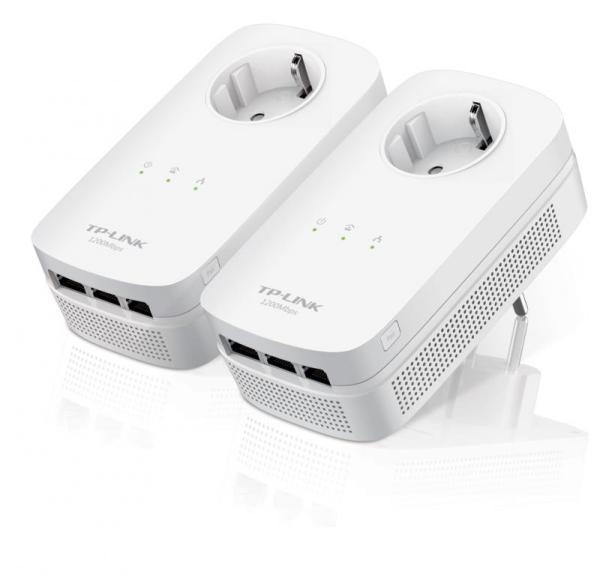 Tp-link av1200 3-port gigabit passthrough powerline starter kit, 1200mbps powerline datarate, line-neutral/line-ground 2*2 mimo, 3 gigabit ethernet ports, homeplug av2, green powerline,  plug and play, twin pack