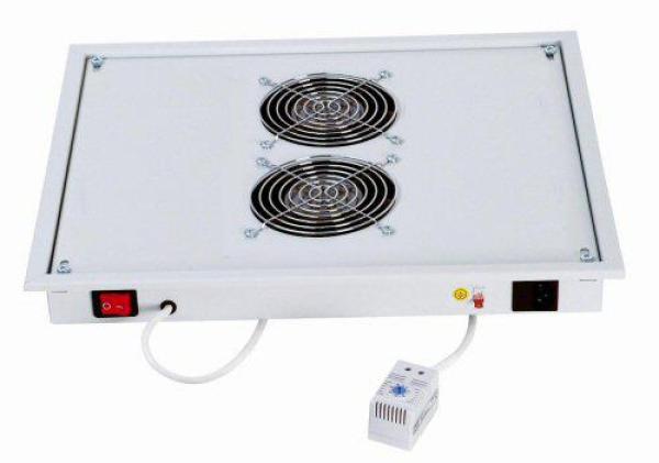 Panou ventilatie triton pentru rack de podea 19, 2 ventilatoare 230v/60w cu termostat bimetalic, flux axial, gri