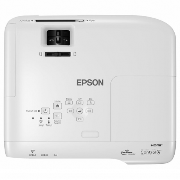 Proiector epson eb-992f, 3lcd, 4000 lumeni, fhd 1920*1080, 16:9, 16.000:1, lampa 6.500 ore/ 17.000 ore ecomode, zoom 1.6, dimensiune maxima imagine 300", usb 2.0 type a, usb 2.0 type b, rs-232c, ethernet interface (100 base-tx / 10 base-t), 2* vga, 2* hdm