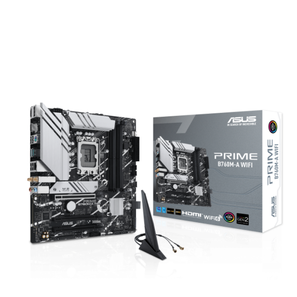 Placa de baza asus prime b760m-a wifi lga1700, 4x ddr5, 1x displayport, 2x hdmi, 3x pcie x16, 2x m.2, 4x sata 6gbps, wifi 6, 2.5gbps lan, atx