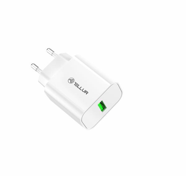 Incarcator priza tellur usb-a qc3.0, 18w, alb