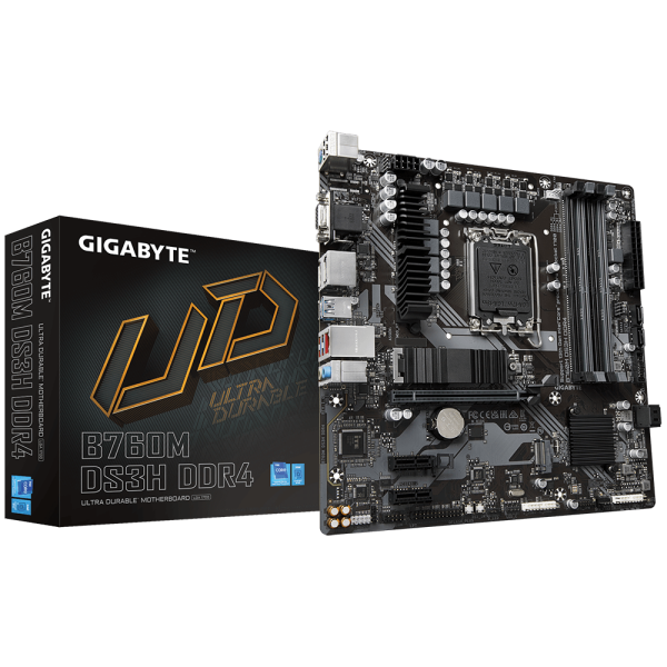 B760m ds3h ddr4 (rev. 1.0) lga1700 4 x ddr4 dimm sockets supporting up to 128 gb (32 gb single dimm capacity) of system memory  1 x d-sub port, supporting a maximum resolution of 1920x1200@60 hz 1 x hdmi port, supporting a maximum resolution of 4096x2160@