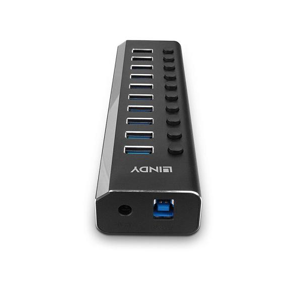 Hub lindy cu 10 porturi usb, cu buton on/off,
