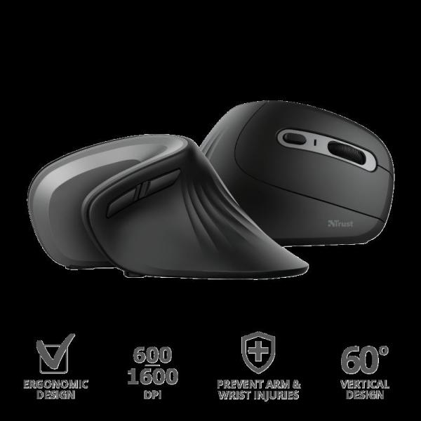 Mouse trust verro ergonomic, wireless, negru