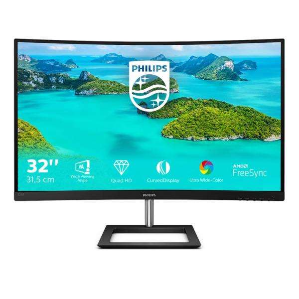 Monitor 31.5" philips 325e1c, curved 1800r, wqhd 2560*1440, 75 hz, va, wled, 250 cd/mp, 16:9, 3000:1, mega infinity dcr, 4 ms, anti-glare, 3h, haze 25%, 178/178, freesync, low blue mode, flicker free, vga, dp, hdmi, audio out, kensington lock, vesa 100*10